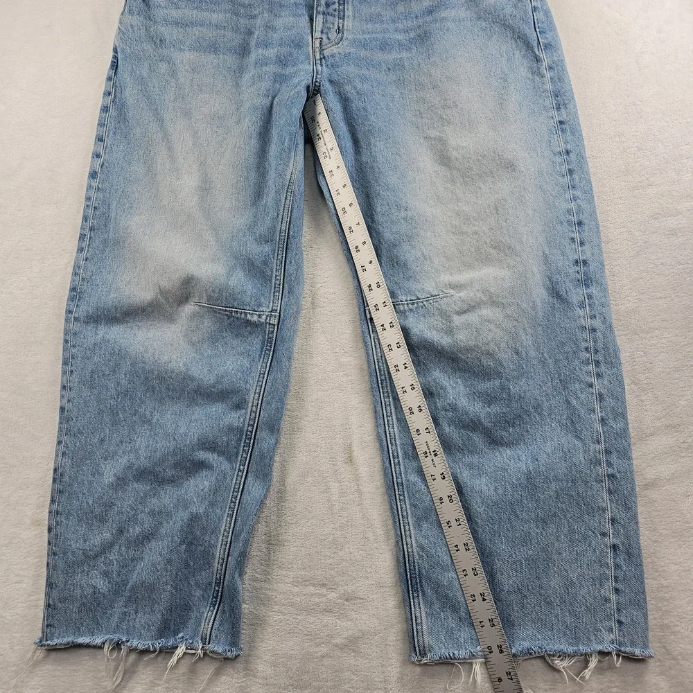 Madewell The Darted Barrel-Leg Jean Womens 32 Boho Distressed Raw Fray Hem Relax